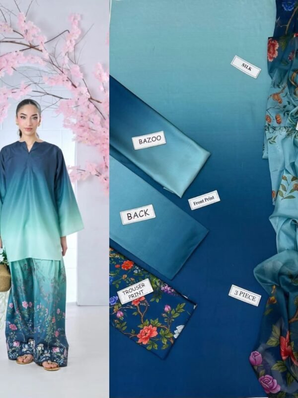 Shamooz Silk Digital Printed 3 Piece Suit