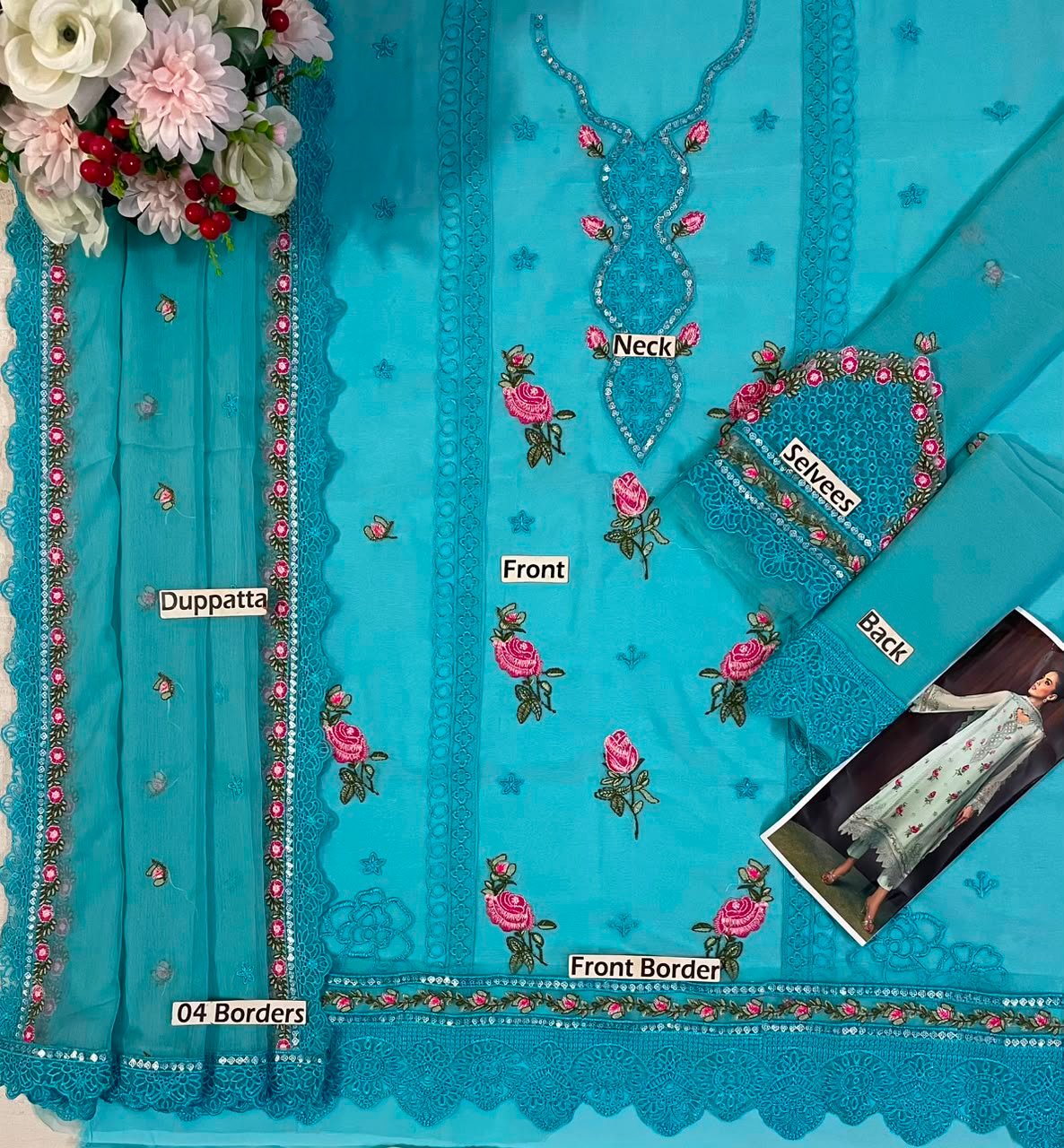 Baroque Imperial Chiffon Embroidered 3 Piece Suit - Image 2