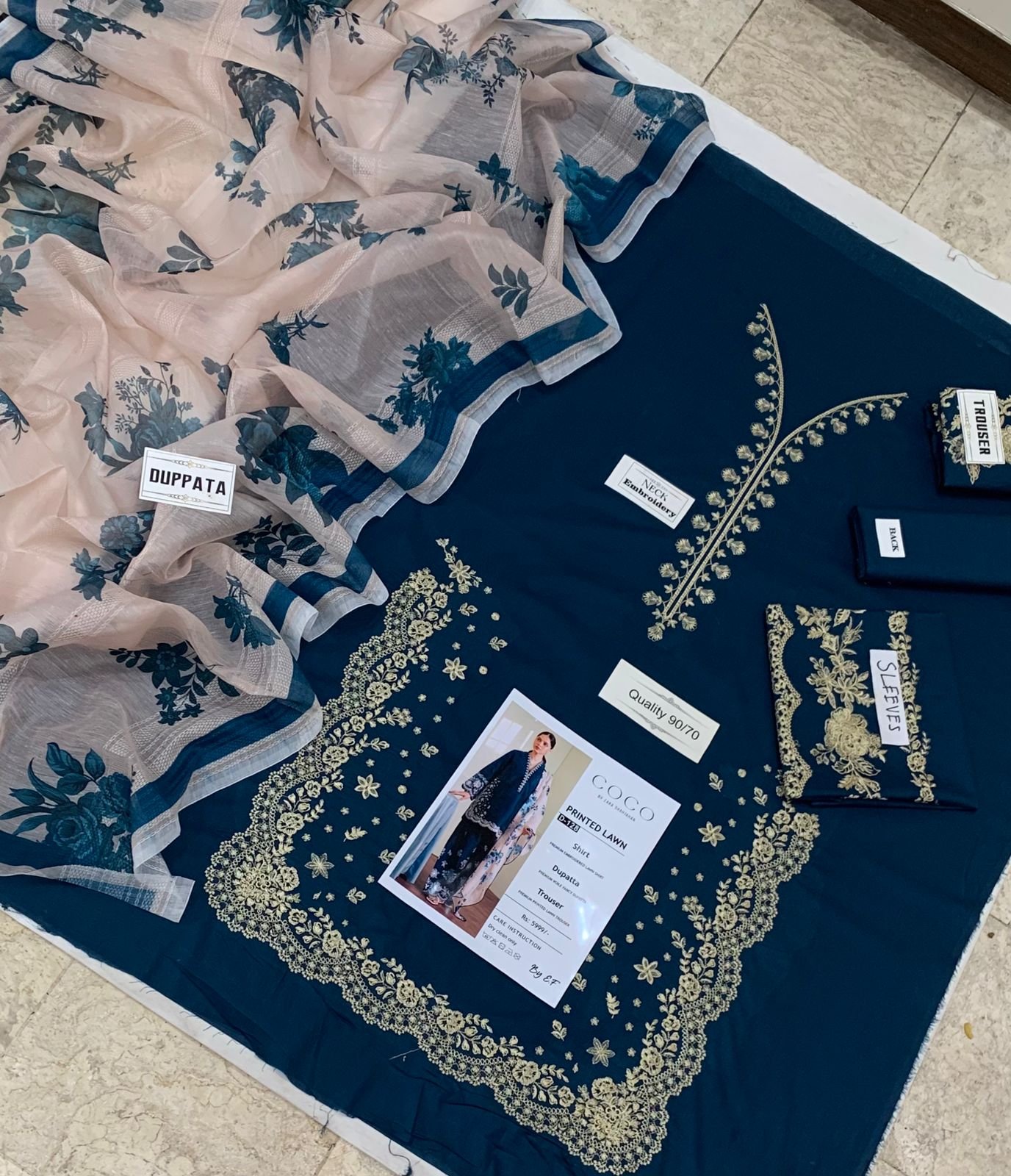 Lawn Embroidered 3 Piece Suit with Digital Monark Dupatta - Image 3