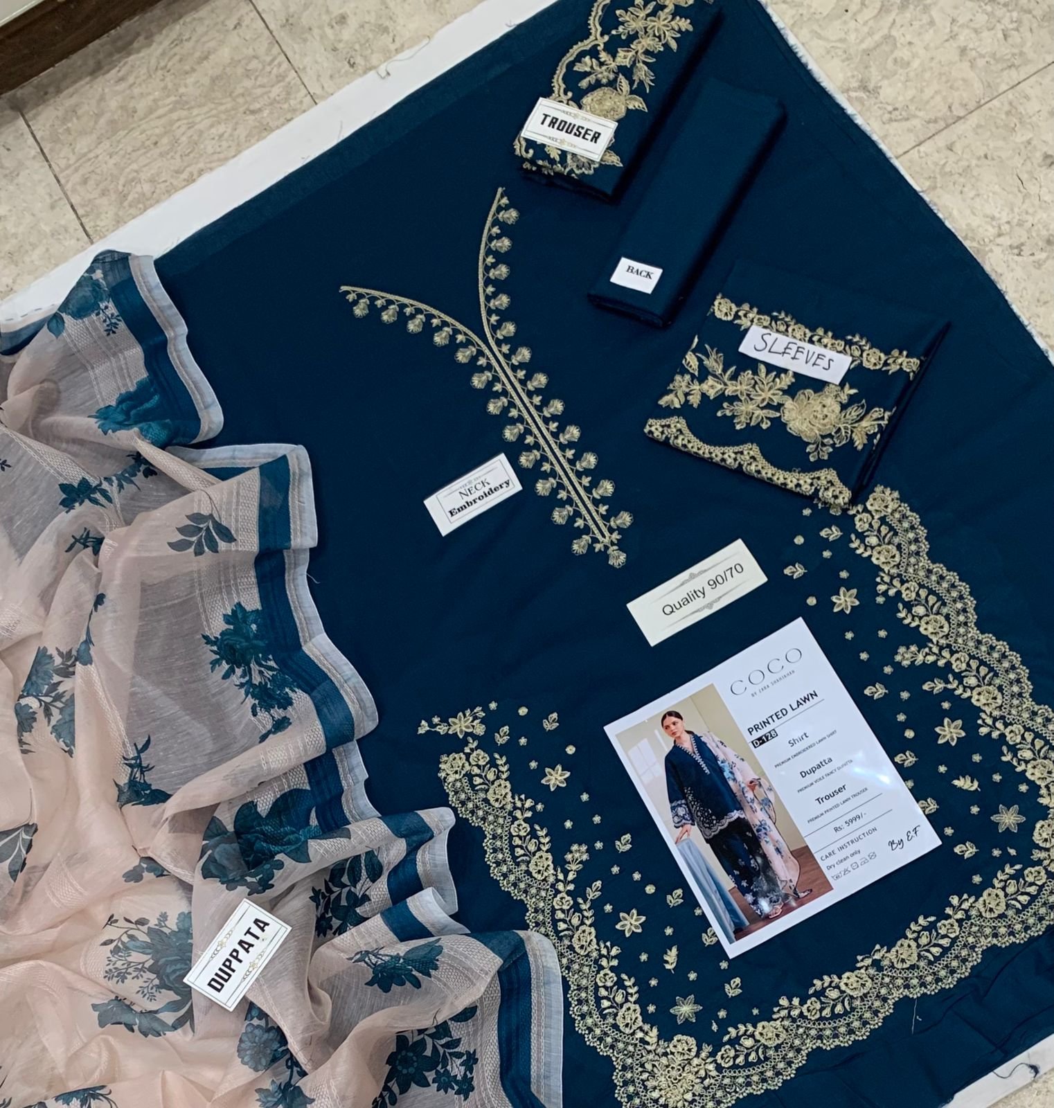 Lawn Embroidered 3 Piece Suit with Digital Monark Dupatta - Image 4