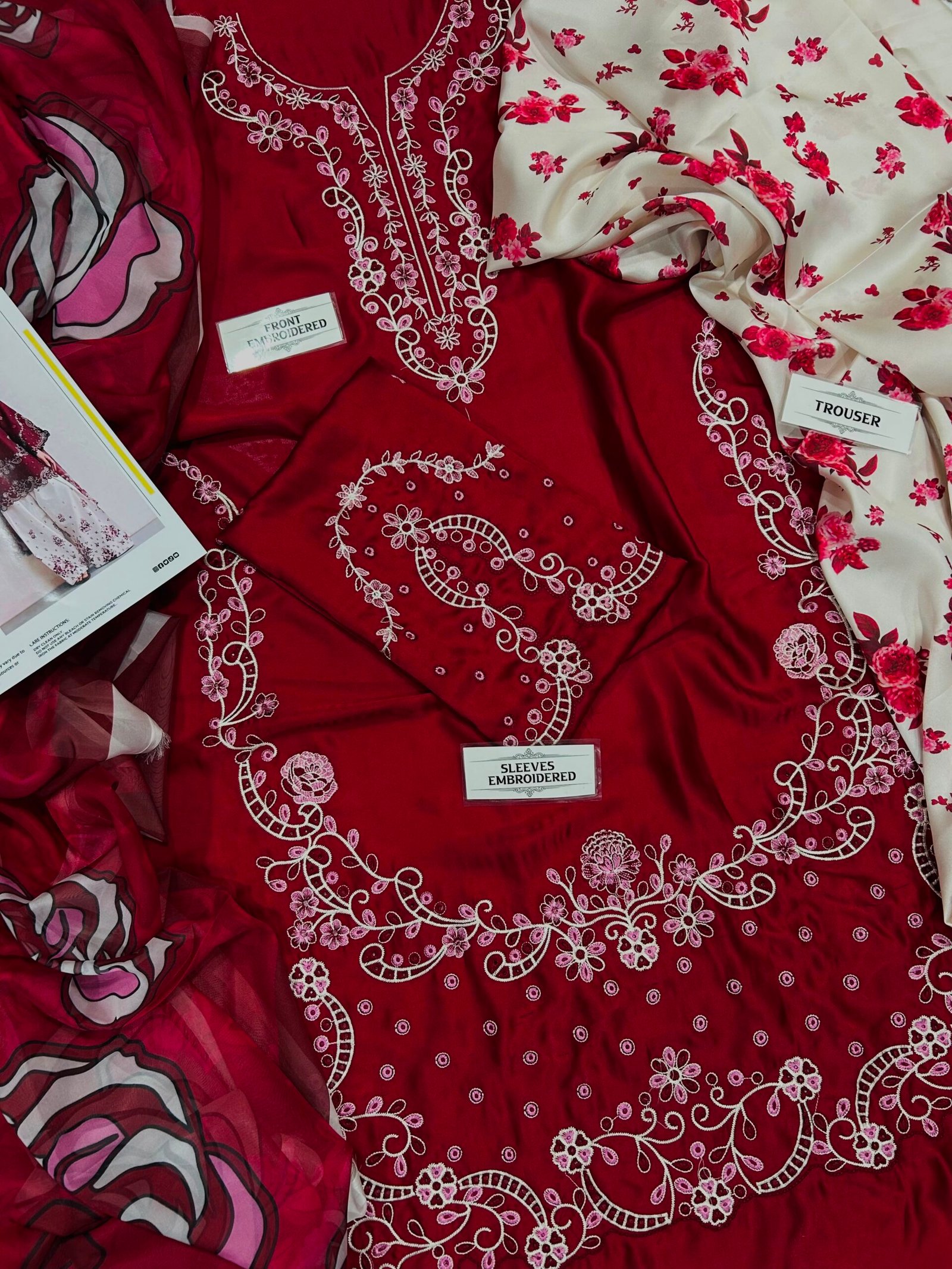 Iznik Royal Bloom Embroidered Shamooz Silk 3 Piece - Image 3