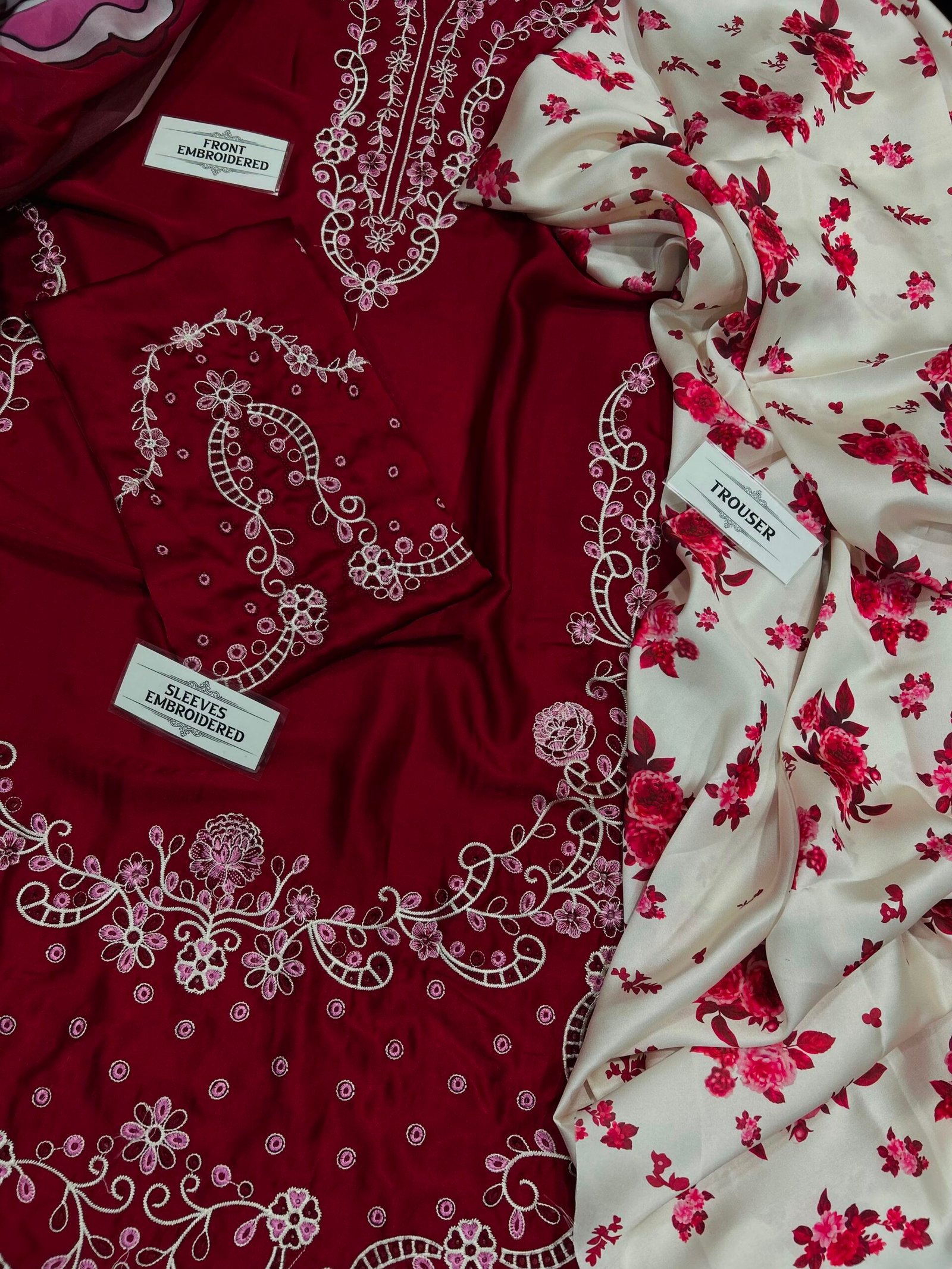 Iznik Royal Bloom Embroidered Shamooz Silk 3 Piece - Image 4