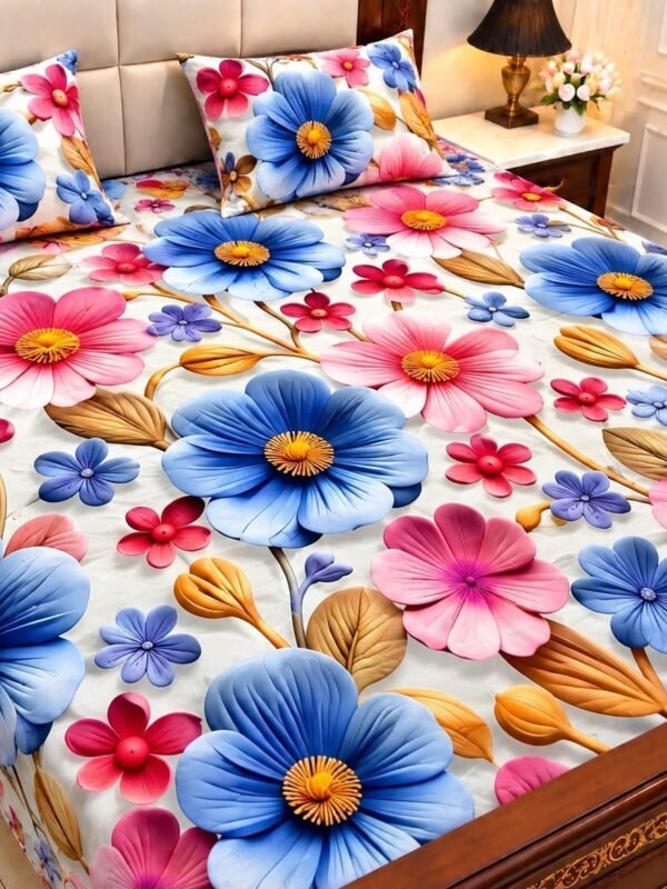 9D Digital Print Micro Cotton King Size Bedsheet Set – 3 Piece