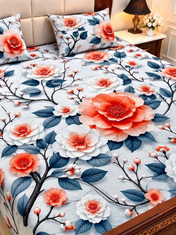 9D Digital Print Micro Cotton King Size Bedsheet Set – 3 Piece