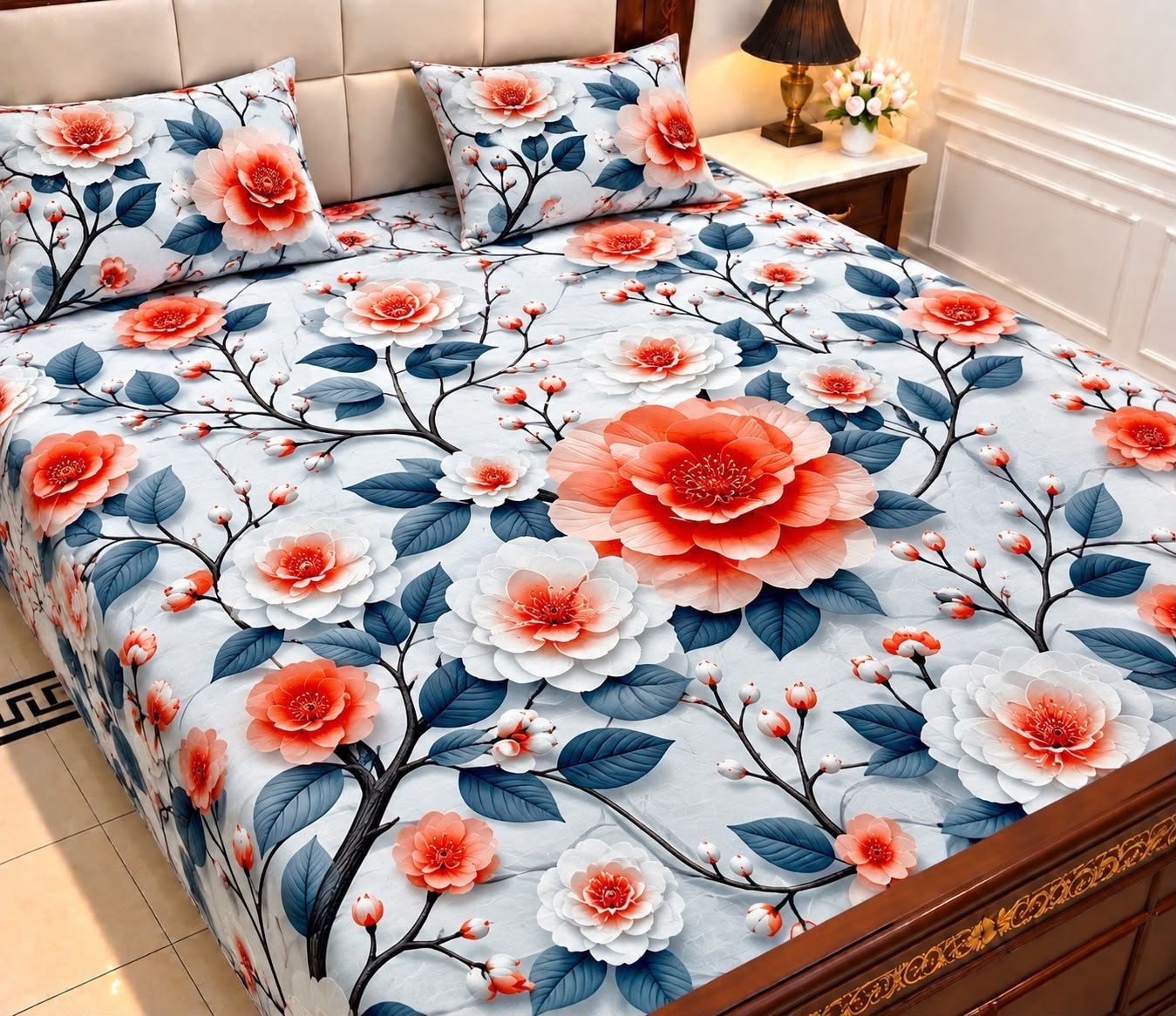 9D Digital Print Micro Cotton King Size Bedsheet Set – 3 Piece