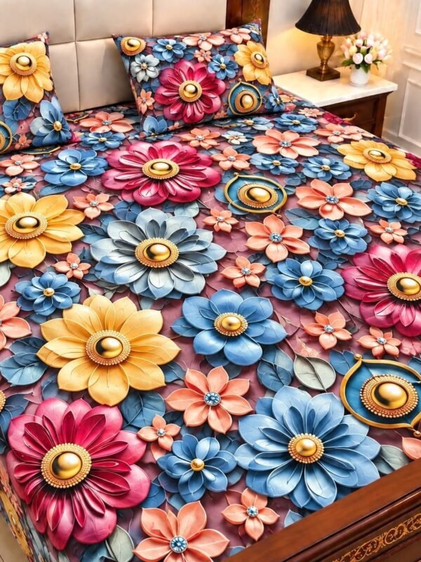 9D Digital Print Micro Cotton King Size Bedsheet Set – 3 Piece