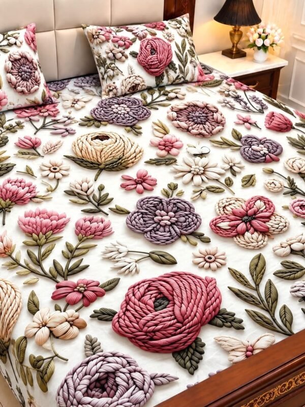 9D Digital Print Micro Cotton King Size Bedsheet Set – 3 Piece
