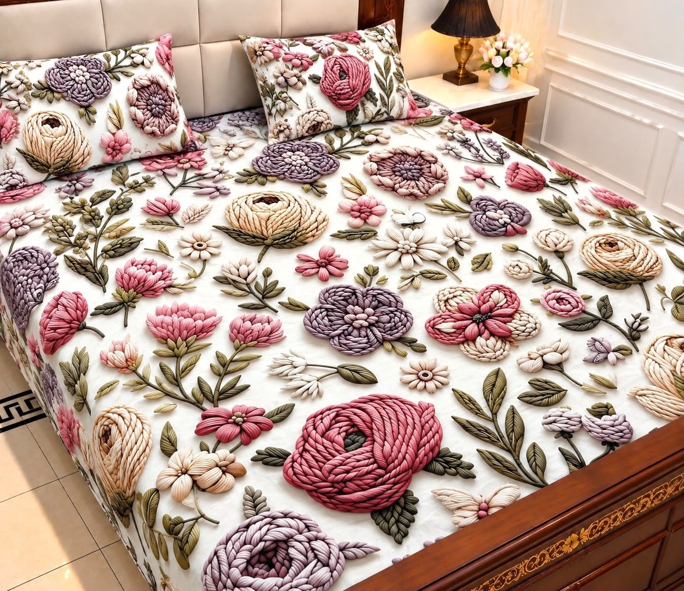 9D Digital Print Micro Cotton King Size Bedsheet Set – 3 Piece