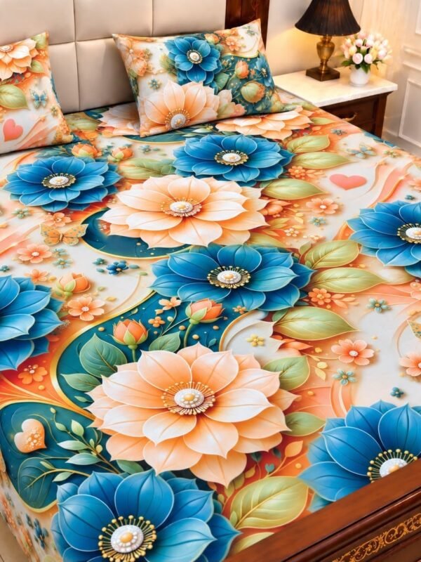 9D Digital Print Micro Cotton King Size Bedsheet Set – 3 Piece