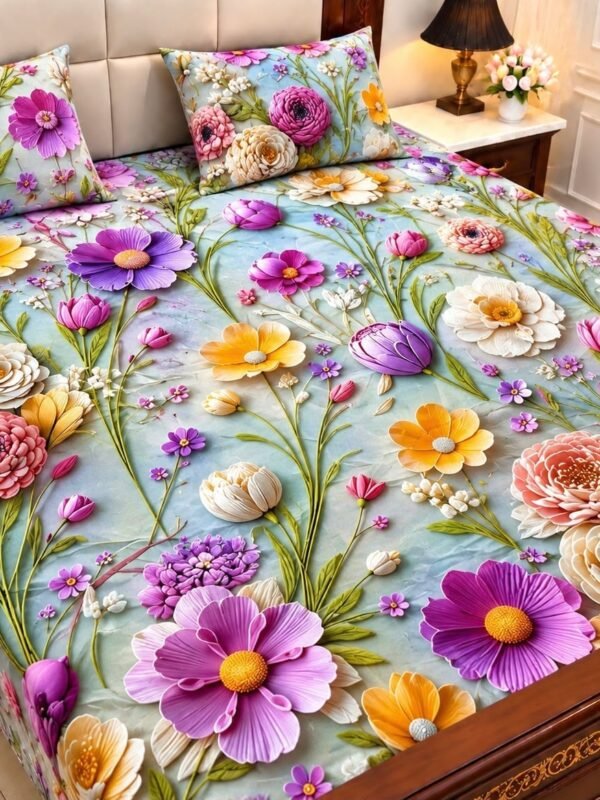 9D Digital Print Micro Cotton King Size Bedsheet Set – 3 Piece