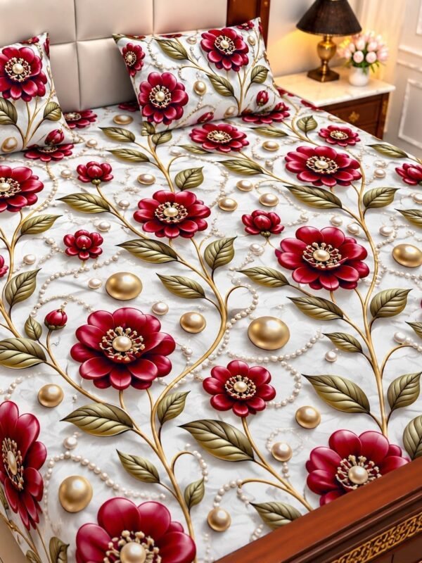 9D Digital Print Micro Cotton King Size Bedsheet Set – 3 Piece