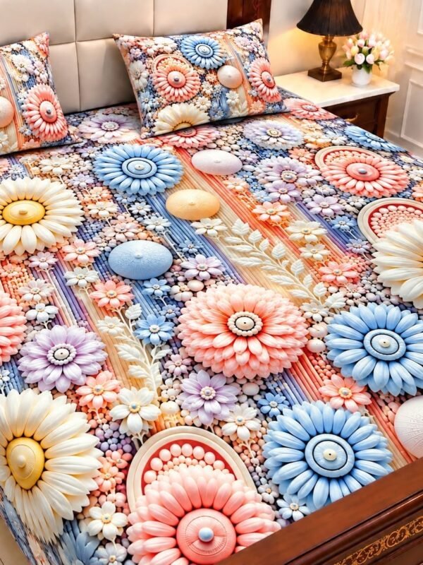 9D Digital Print Micro Cotton King Size Bedsheet Set – 3 Piece