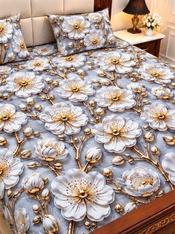 9D Digital Print Micro Cotton King Size Bedsheet Set – 3 Piece