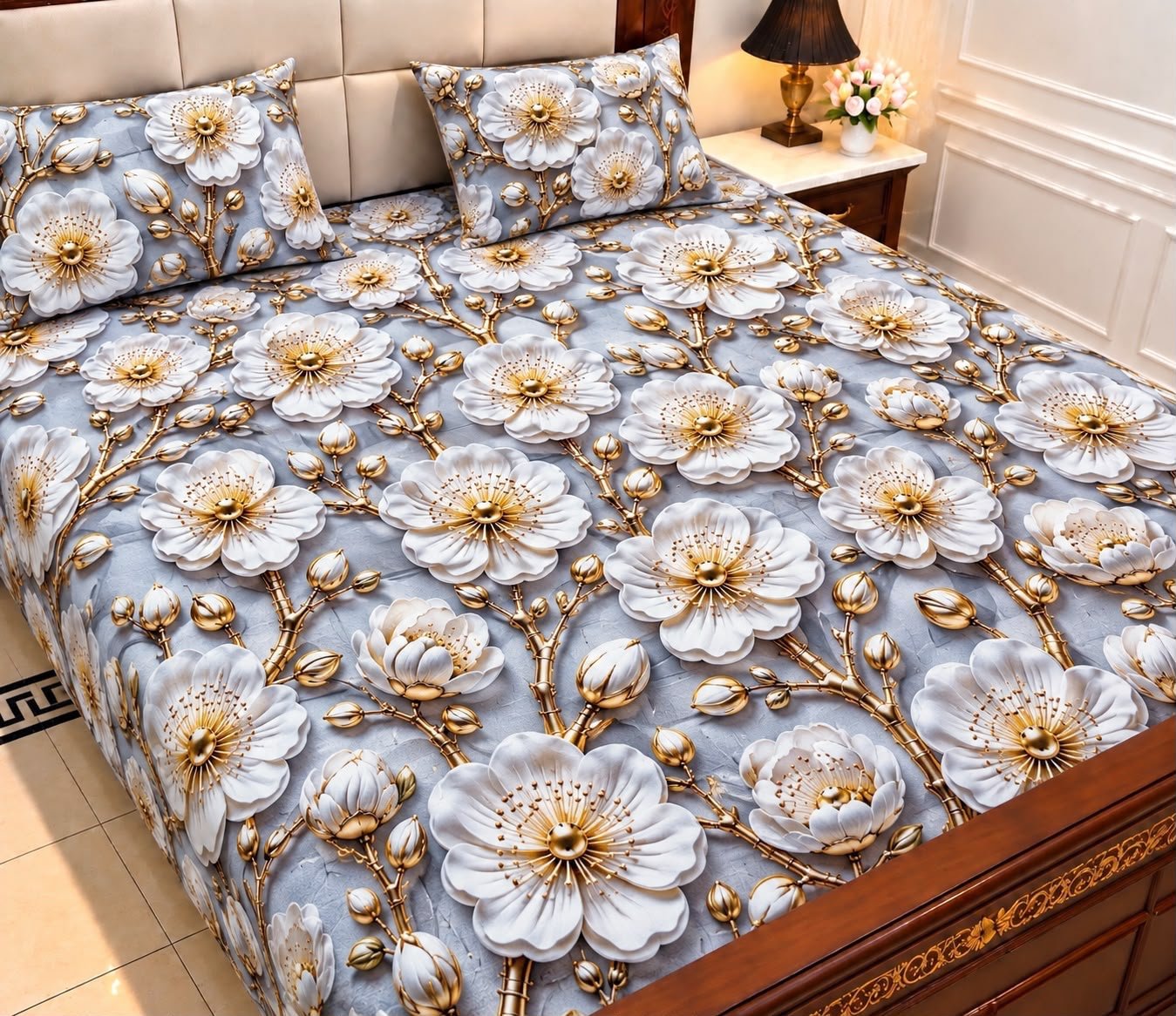 9D Digital Print Micro Cotton King Size Bedsheet Set – 3 Piece