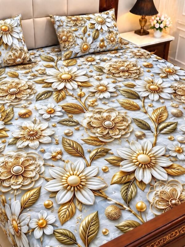 9D Digital Print Micro Cotton King Size Bedsheet Set – 3 Piece