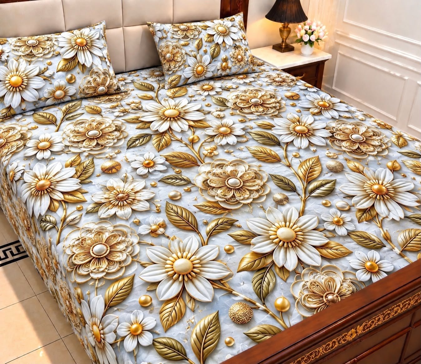 9D Digital Print Micro Cotton King Size Bedsheet Set – 3 Piece