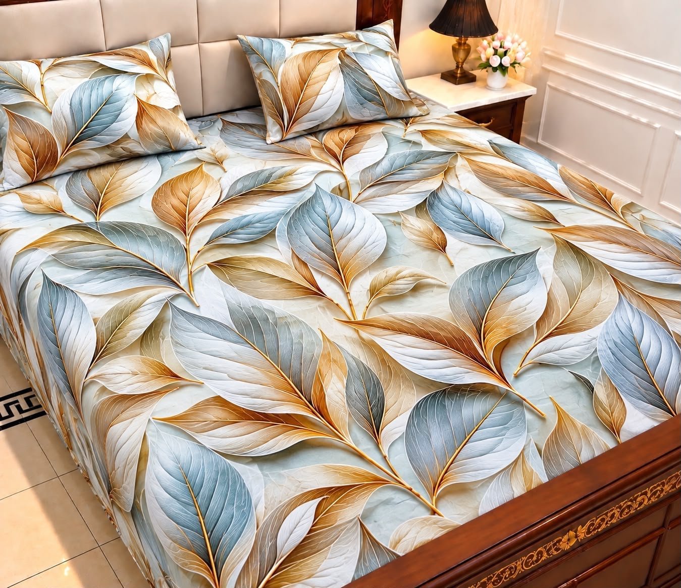 9D Digital Print Micro Cotton King Size Bedsheet Set – 3 Piece