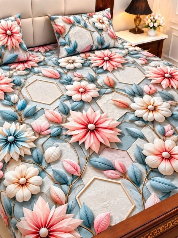 9D Digital Print Micro Cotton King Size Bedsheet Set – 3 Piece