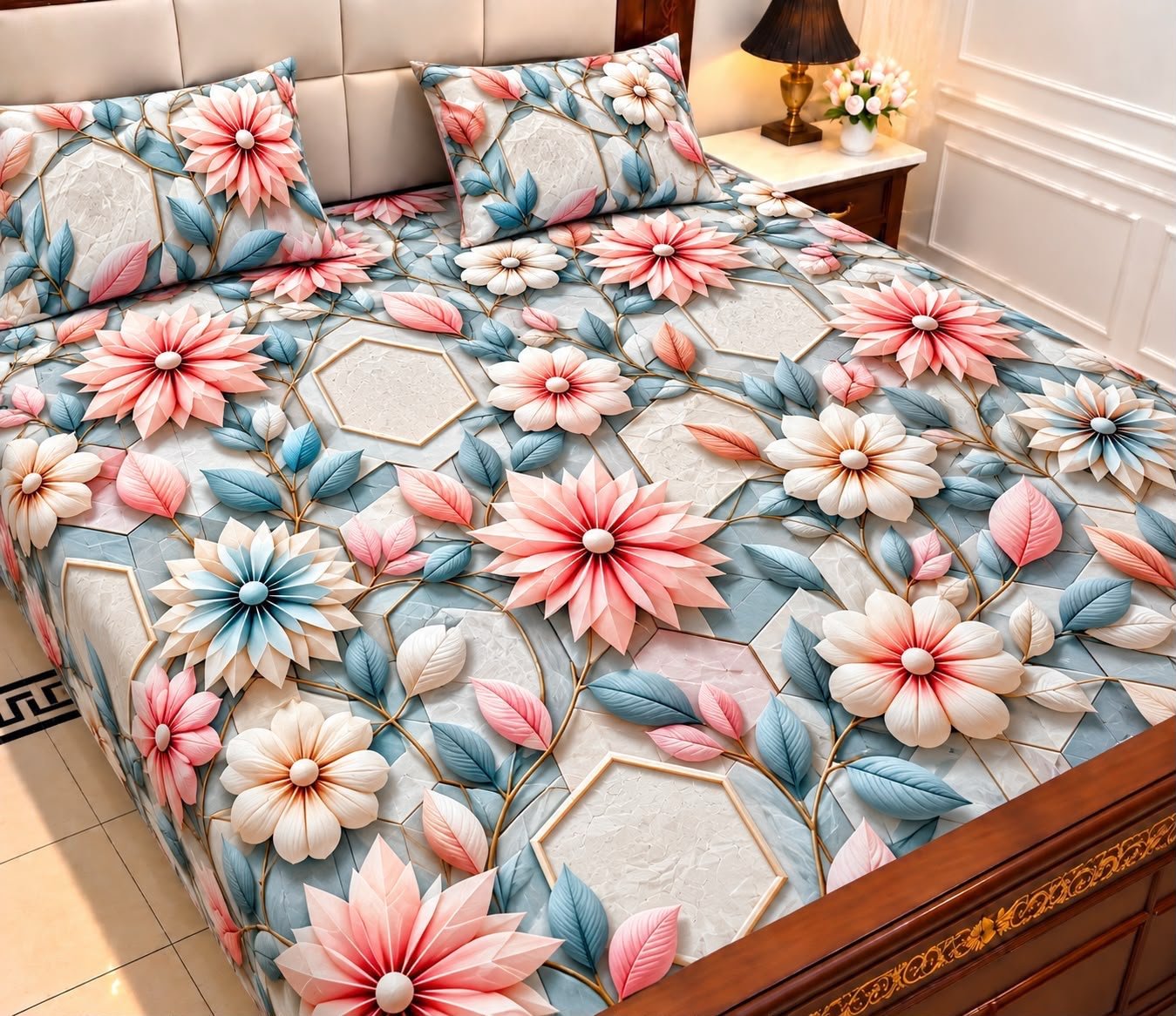 9D Digital Print Micro Cotton King Size Bedsheet Set – 3 Piece