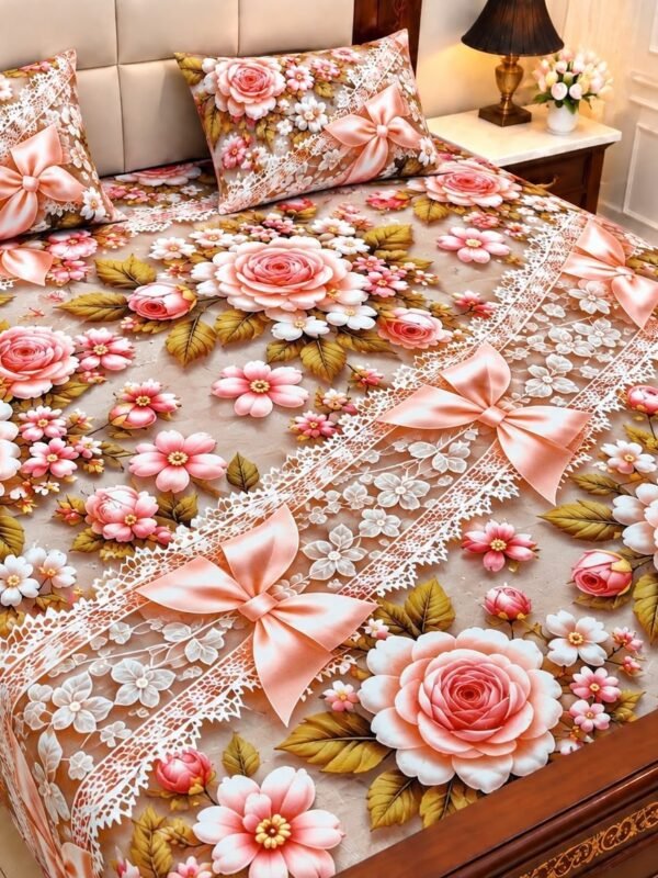 9D Digital Print Micro Cotton King Size Bedsheet Set – 3 Piece