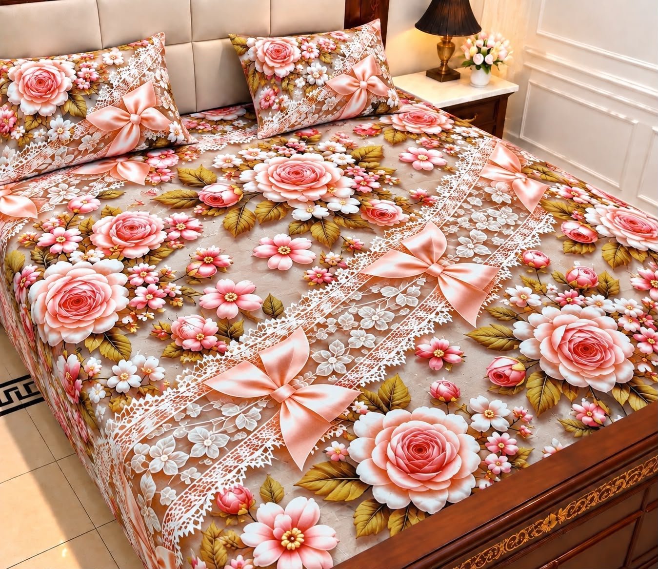 9D Digital Print Micro Cotton King Size Bedsheet Set – 3 Piece