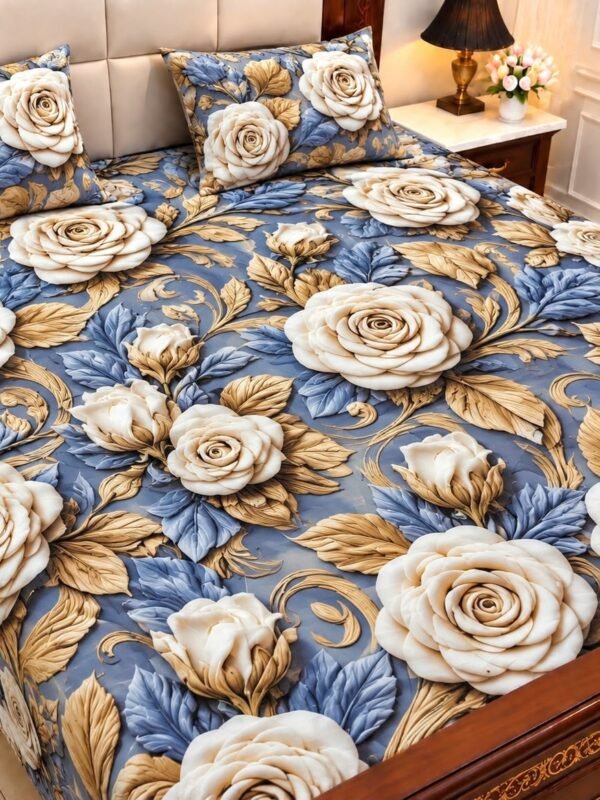 9D Digital Print Micro Cotton King Size Bedsheet Set – 3 Piece