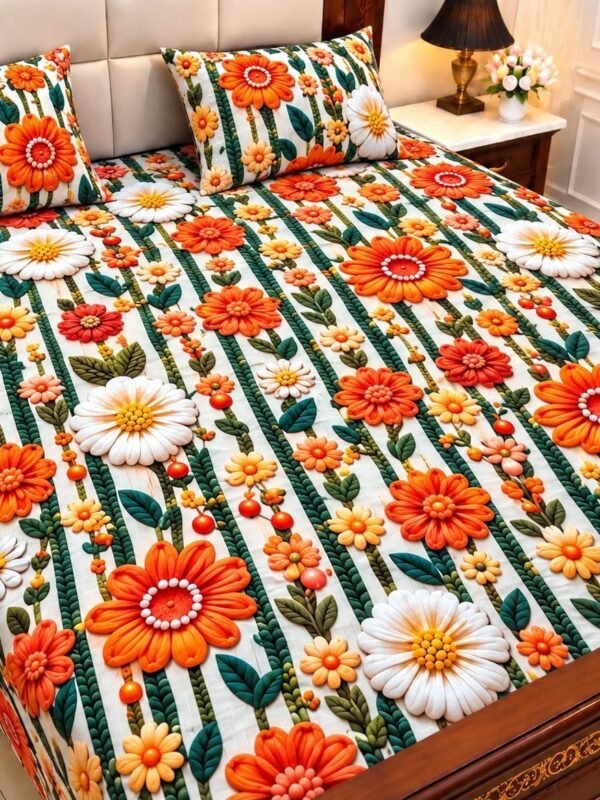 9D Digital Print Micro Cotton King Size Bedsheet Set – 3 Piece