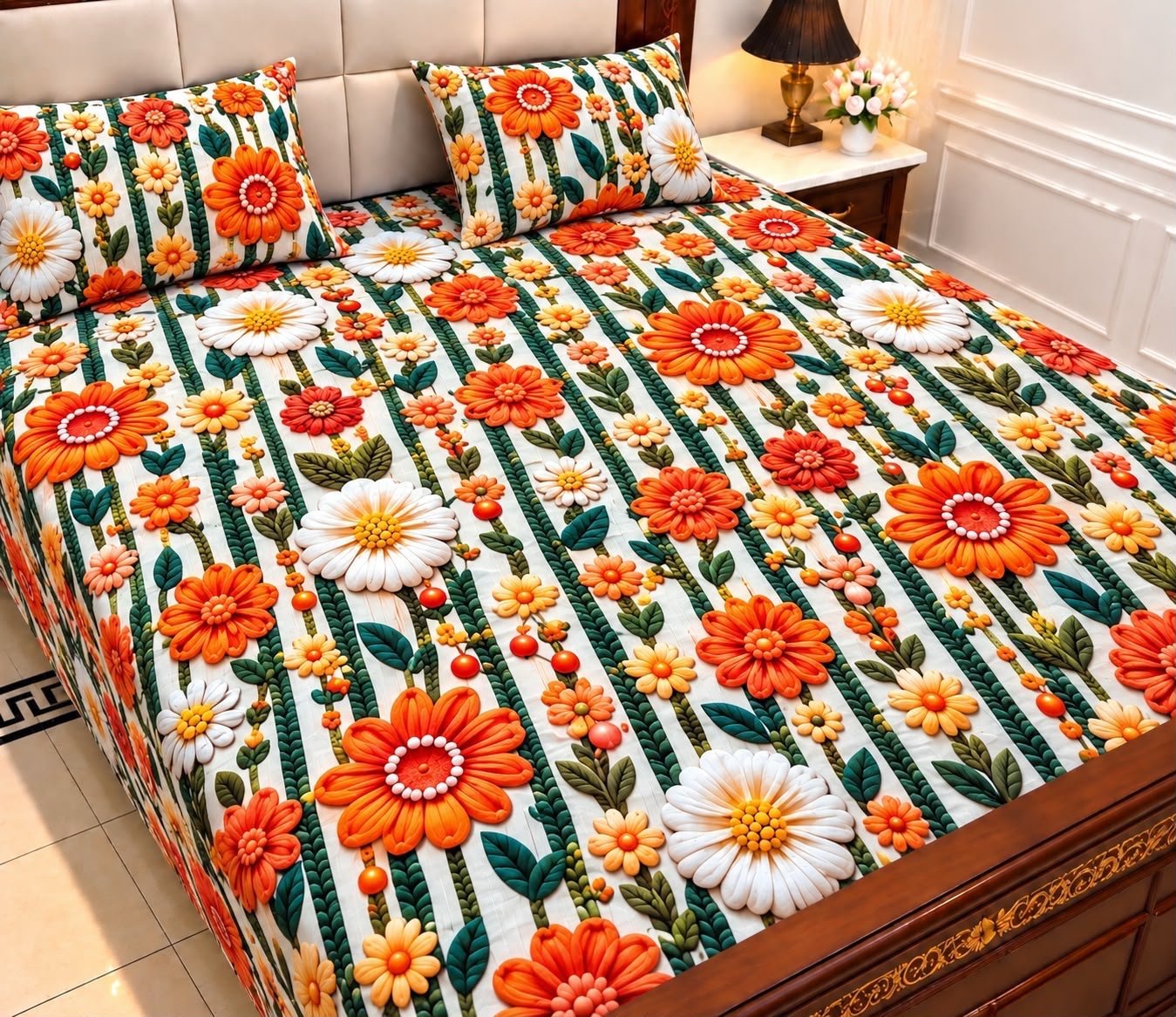 9D Digital Print Micro Cotton King Size Bedsheet Set – 3 Piece
