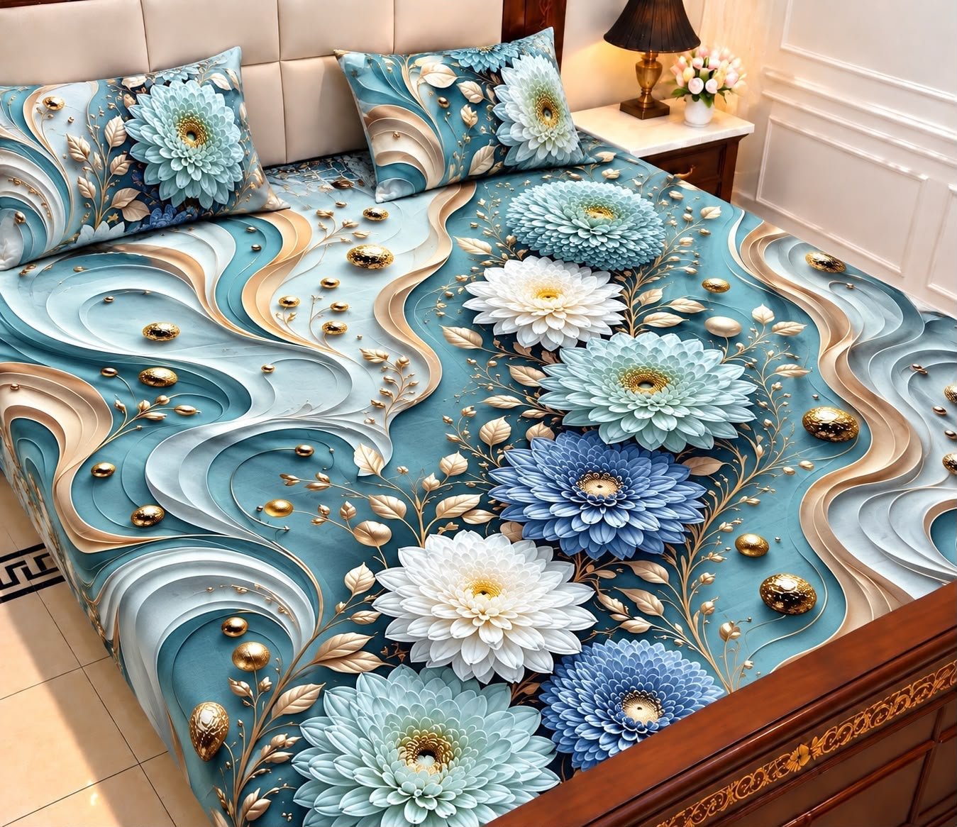 9D Digital Print Micro Cotton King Size Bedsheet Set – 3 Piece