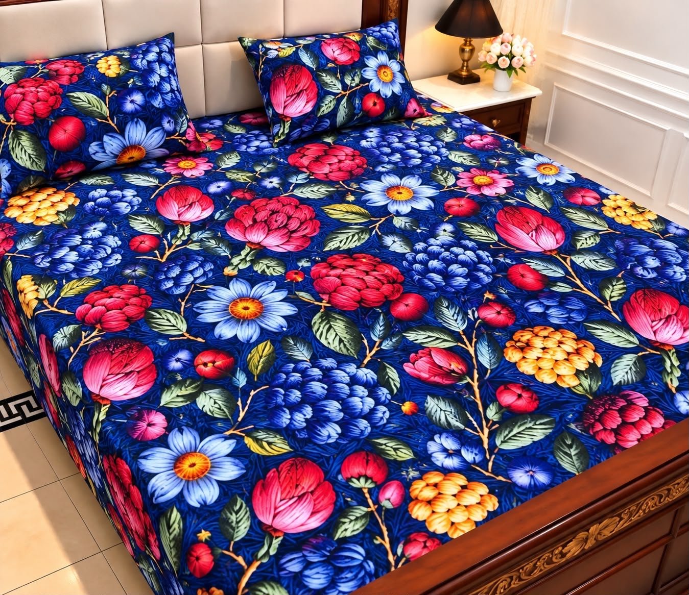 9D Digital Print Micro Cotton King Size Bedsheet Set – 3 Piece