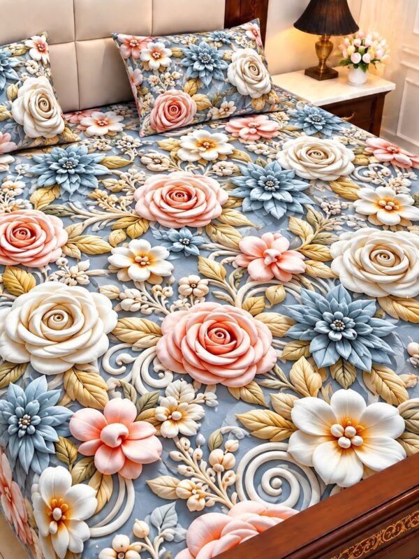 9D Digital Print Micro Cotton King Size Bedsheet Set – 3 Piece