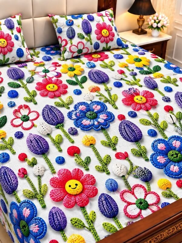 9D Digital Print Micro Cotton King Size Bedsheet Set – 3 Piece