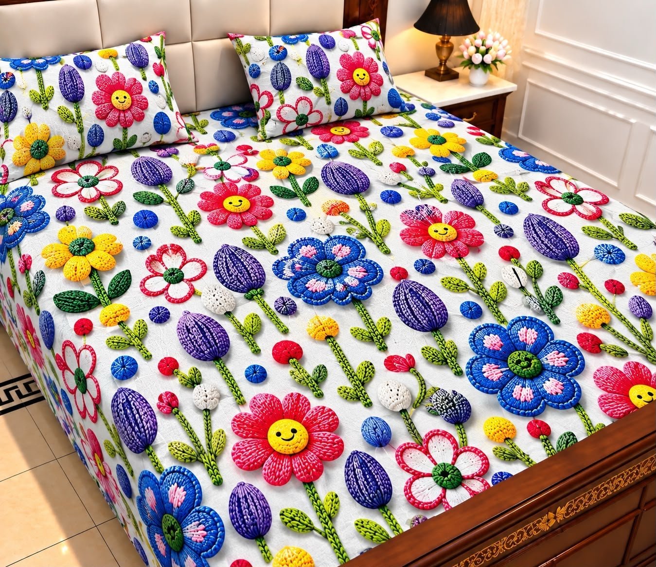 9D Digital Print Micro Cotton King Size Bedsheet Set – 3 Piece
