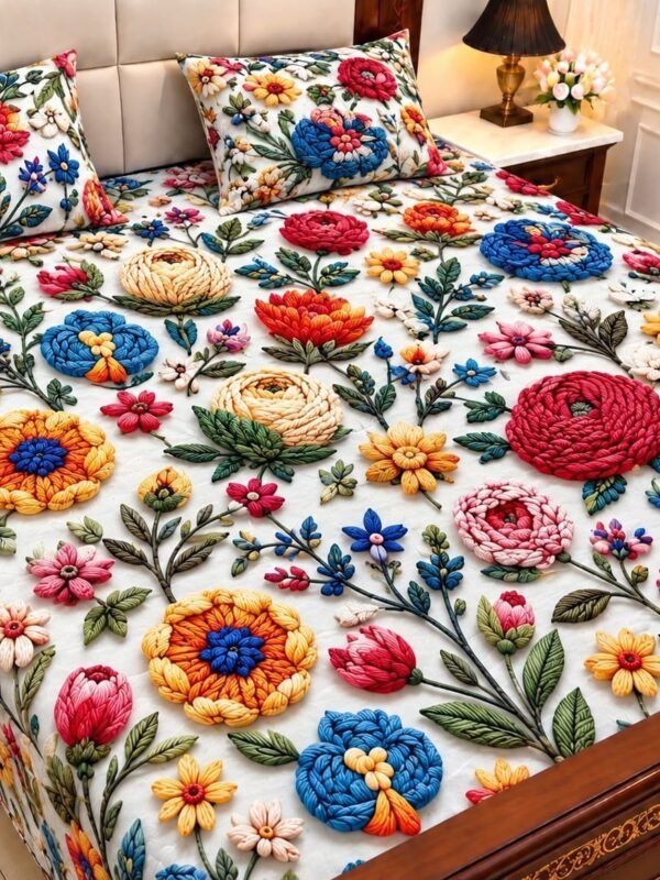 9D Digital Print Micro Cotton King Size Bedsheet Set – 3 Piece