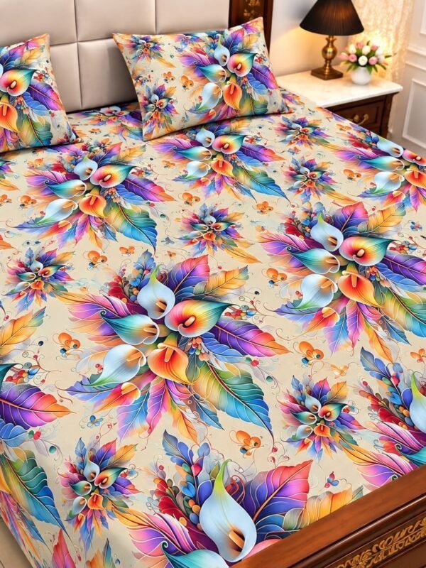 9D Digital Print Micro Cotton King Size Bedsheet Set – 3 Piece