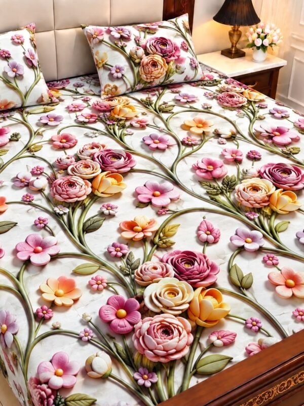 9D Digital Print Micro Cotton King Size Bedsheet Set – 3 Piece