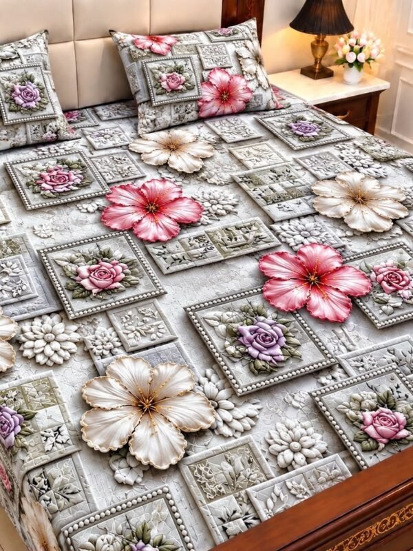 9D Digital Print Micro Cotton King Size Bedsheet Set – 3 Piece