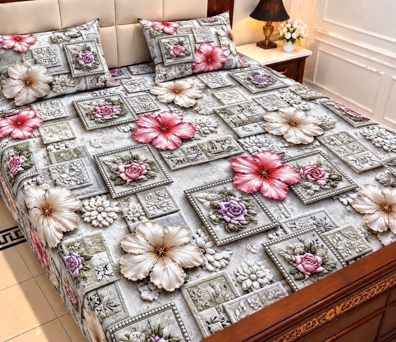 9D Digital Print Micro Cotton King Size Bedsheet Set – 3 Piece