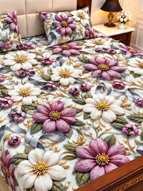 9D Digital Print Micro Cotton King Size Bedsheet Set – 3 Piece