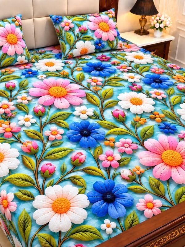 9D Digital Print Micro Cotton King Size Bedsheet Set – 3 Piece