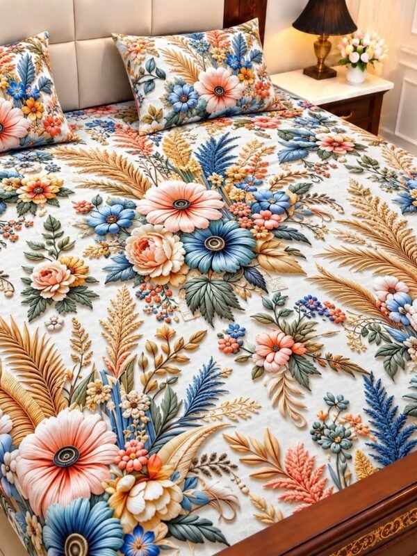 9D Digital Print Micro Cotton King Size Bedsheet Set – 3 Piece