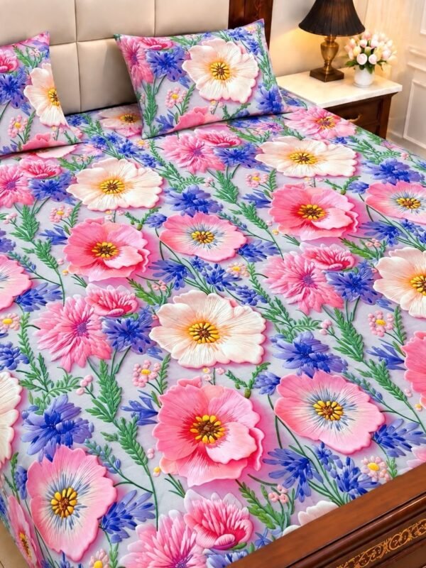 9D Digital Print Micro Cotton King Size Bedsheet Set – 3 Piece