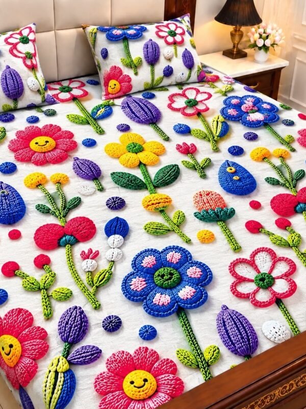 9D Digital Print Micro Cotton King Size Bedsheet Set – 3 Piece