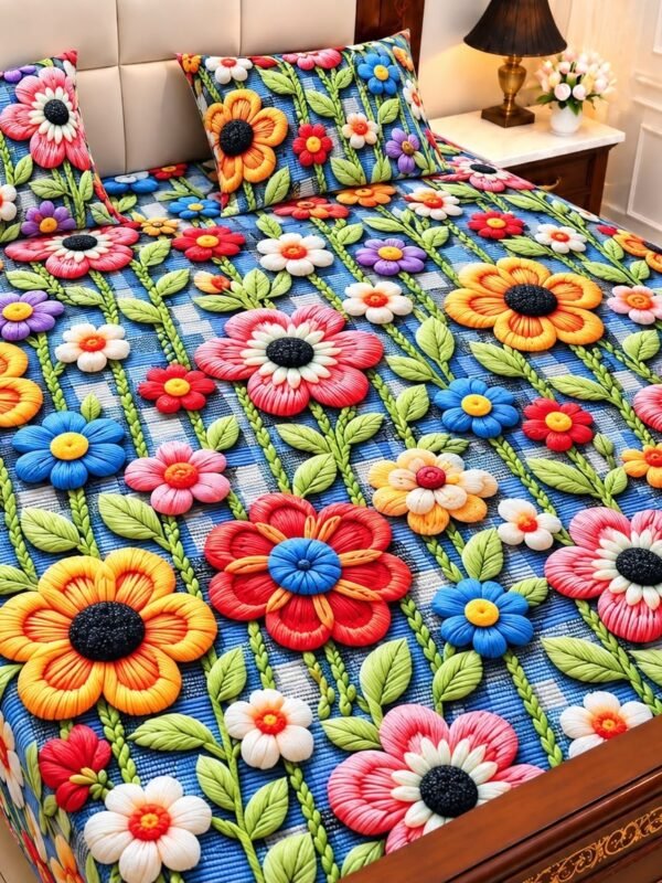 9D Digital Print Micro Cotton King Size Bedsheet Set – 3 Piece