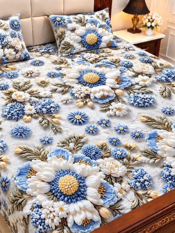 9D Digital Print Micro Cotton King Size Bedsheet Set – 3 Piece