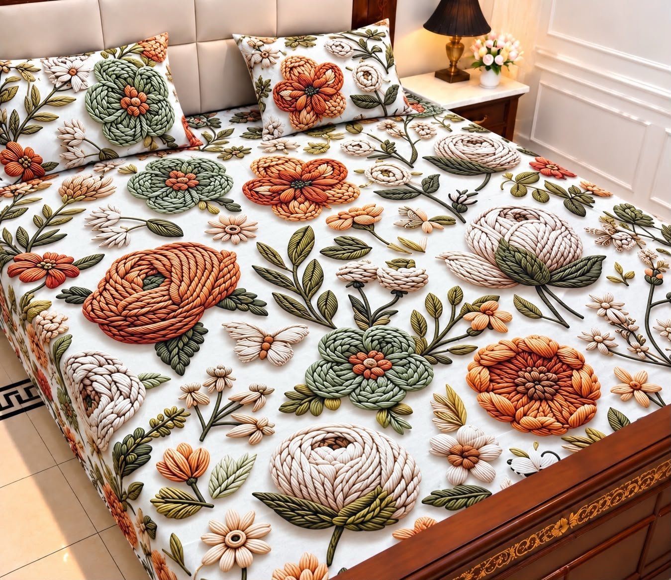 9D Digital Print Micro Cotton King Size Bedsheet Set – 3 Piece
