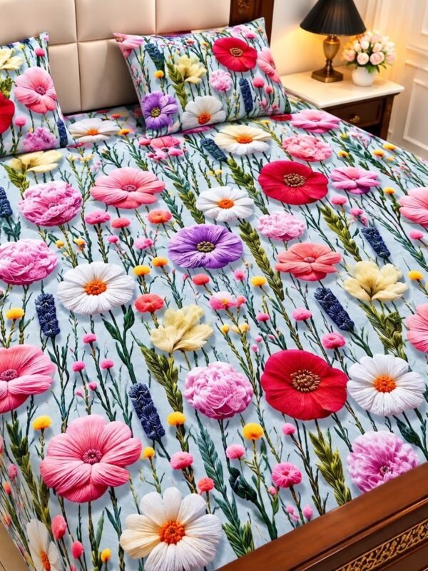 9D Digital Print Micro Cotton King Size Bedsheet Set – 3 Piece