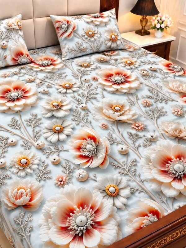 9D Digital Print Micro Cotton King Size Bedsheet Set – 3 Piece