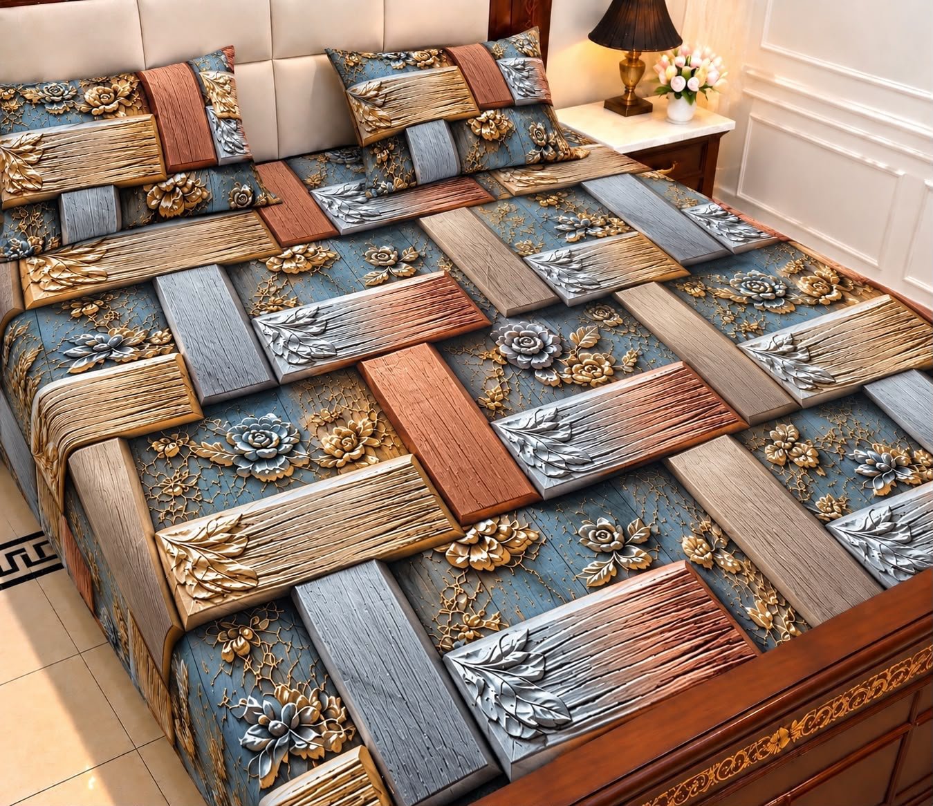 9D Digital Print Micro Cotton King Size Bedsheet Set – 3 Piece